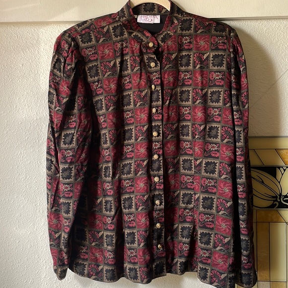Vintage Doncaster patchwork botanical printed long sleeve button down blouse - Picture 1 of 6
